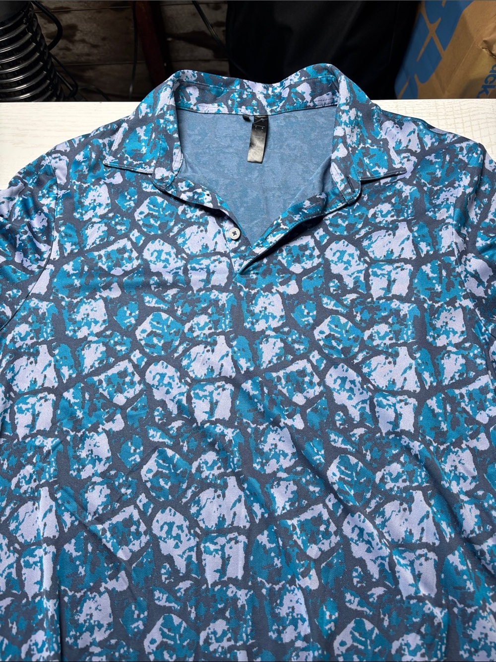 adidas Blue & Teal Patterned Men's Polo Shirt